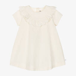 Girls Ivory Embroidered Dress with Heart Pattern