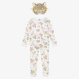 Petit Bateau-بيجاما بطبعة فهد وورود قطن لون عاجي للبنات | Childrensalon