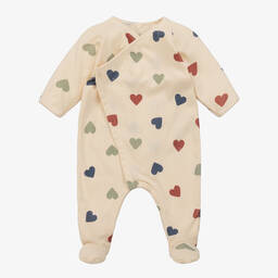 Petit Bateau-Girls Ivory Heart Organic Cotton Babygrow | Childrensalon