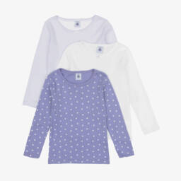Girls Ivory & Lilac Cotton Tops (3 Pack)
