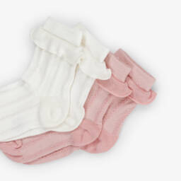 Petit Bateau-Girls Pink & White Ruffle Socks (2 Pack) | Childrensalon