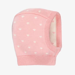 Girls Pink Wool & Cotton Balaclava with Heart Pattern