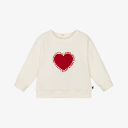 Petit Bateau-Ivory Cotton Sweatshirt with Flocked Red Heart  | Childrensalon