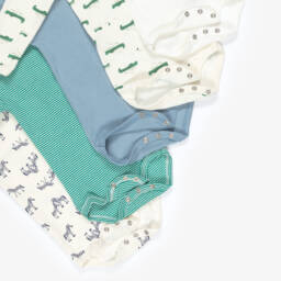 Petit Bateau-بودي سوت قطن لون عاجي وأخضر للأطفال الرضع (عدد 5) | Childrensalon