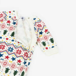 Petit Bateau-Ivory & Red Cotton Christmas Babygrow | Childrensalon