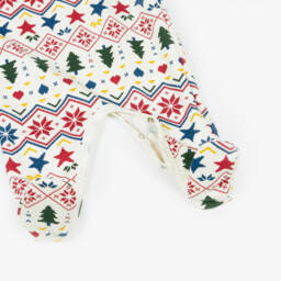 Petit Bateau-Ivory & Red Cotton Christmas Babygrow | Childrensalon