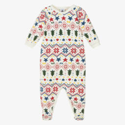 Petit Bateau-Ivory & Red Cotton Christmas Babygrow | Childrensalon