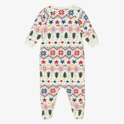 Petit Bateau-Ivory & Red Cotton Christmas Babygrow | Childrensalon