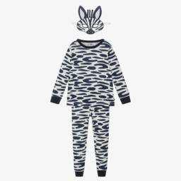 Petit Bateau-بيجاما بتصميم حمار وحشي قطن لون كحلي وعاجي | Childrensalon