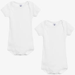 Petit Bateau-White Cotton Bodyvests (2 Pack) | Childrensalon