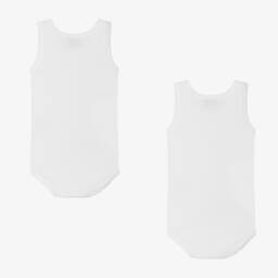 Petit Bateau-White Cotton Sleeveless Bodyvests (2 Pack) | Childrensalon
