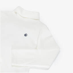 Petit Bateau-White Organic Cotton Jersey Roll Neck Top | Childrensalon
