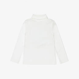 Petit Bateau-White Organic Cotton Jersey Roll Neck Top | Childrensalon