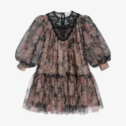 Petite Amalie-Girls Black & Pink Floral Chiffon Dress | Childrensalon