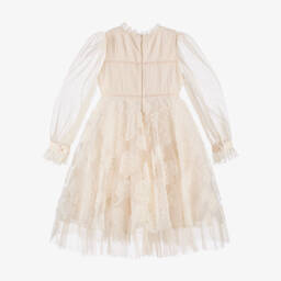 Petite Amalie-Girls Ivory Tulle Dress with Floral Embroidery | Childrensalon