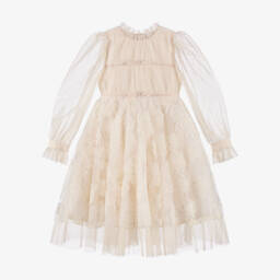 Petite Amalie-Платье кремовое из тюля с цветочной вышивкой | Childrensalon