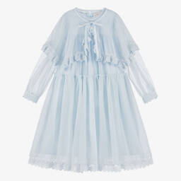 Petite Amalie-Платье голубое из тюля с кружевом и накидка для девочек | Childrensalon