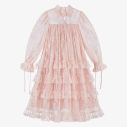 Petite Amalie-Платье кремовое многоярусное из кружева для девочек | Childrensalon