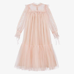 Petite Amalie-Girls Pale Pink Tulle Maxi Dress with Floral Embroidery | Childrensalon