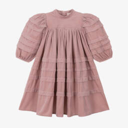 Petite Amalie-Girls Pink Needlecord Tiered Dress | Childrensalon
