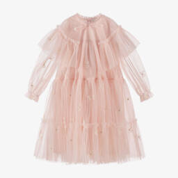 Petite Amalie-Girls Pink Ruffle Tulle Dress & Cape Set | Childrensalon