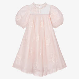 Petite Amalie-فستان تول مطرز ورود لون زهري للبنات | Childrensalon