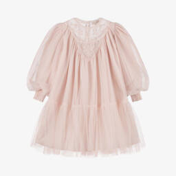 Petite Amalie-Платье розовое из тюля и вышитого кружева | Childrensalon