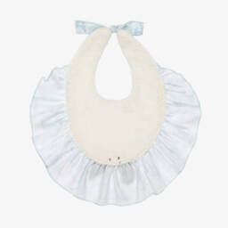 Phi Clothing-Baby Girls Blue Cotton Toile de Jouy Bib with Velvet Bow | Childrensalon