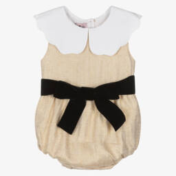 Phi Clothing-Baby Girls Gold Linen Blend Shortie | Childrensalon