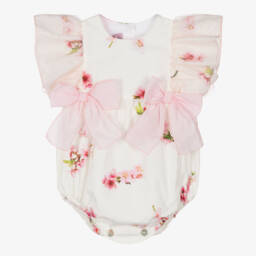 Baby Girls Ivory & Pink Floral Ruffle Shortie