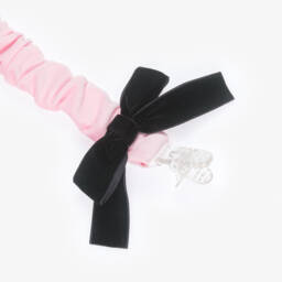 Phi Clothing-Baby Girls Pink Velvet Dummy Clip with Black Bow | Childrensalon