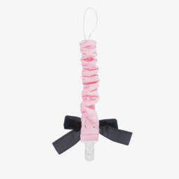 Phi Clothing-Baby Girls Pink Velvet Dummy Clip with Black Bow | Childrensalon