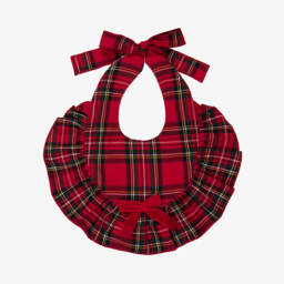 Baby Girls Red Tartan Ruffle Bib with Velvet Bow