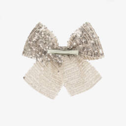 Phi Clothing-Girls Beige Sequin Bow Hair Clip (15cm) | Childrensalon