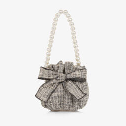 Phi Clothing-Girls Black & Ivory Tweed Handbag (26cm) | Childrensalon