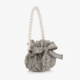Phi Clothing-Girls Black & Ivory Tweed Handbag (26cm) | Childrensalon