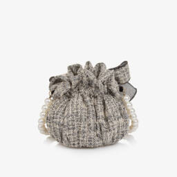 Phi Clothing-Girls Black & Ivory Tweed Handbag (26cm) | Childrensalon