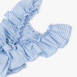 Phi Clothing-Girls Blue & White Striped Shirred Swimsuit | Childrensalon