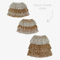 Phi Clothing-Girls Gold Sequin Tulle Ruffle Skirt | Childrensalon