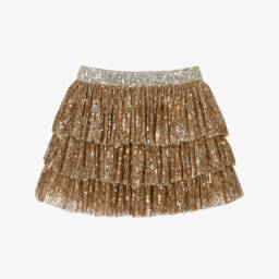 Phi Clothing-Girls Gold Sequin Tulle Ruffle Skirt | Childrensalon