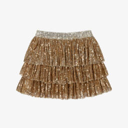 Phi Clothing-Girls Gold Sequin Tulle Ruffle Skirt | Childrensalon
