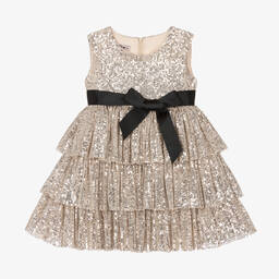 Girls Gold & Silver Sequin Tiered Dress