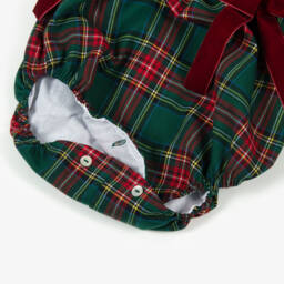 Phi Clothing-Girls Green & Red Tartan Shortie with Red Velvet Bows | Childrensalon