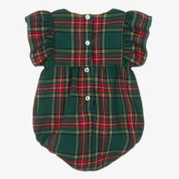 Phi Clothing-Girls Green & Red Tartan Shortie with Red Velvet Bows | Childrensalon