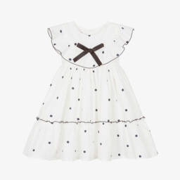 Girls Ivory & Black Polka Dot Cotton Dress