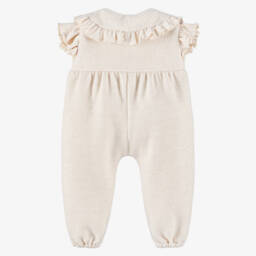 Phi Clothing-Girls Ivory Knitted Jumpsuit with Red Velvet Bows | Childrensalon
