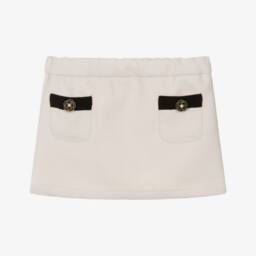 Girls Ivory Tweed Skirt with Black Velvet Trims