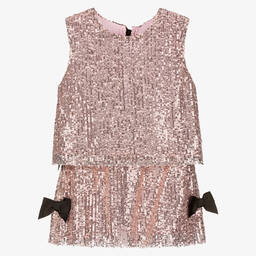 Girls Pink Sequin Skirt Set