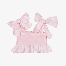 Girls Pink Shirred Cotton Crop Top