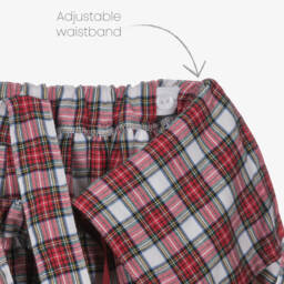 Phi Clothing-Girls Red Tartan Pinafore Dress with Velvet Bows | Childrensalon